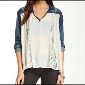 Free people xs sheet chiffon denim  swing blouse